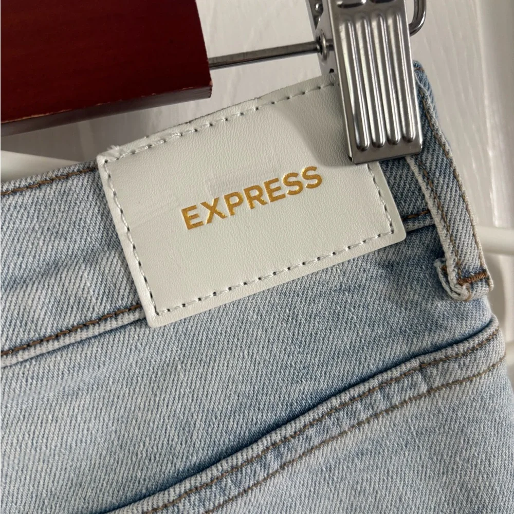 Express Light Blue Distressed Flare Jeans - Picture 3 of 5